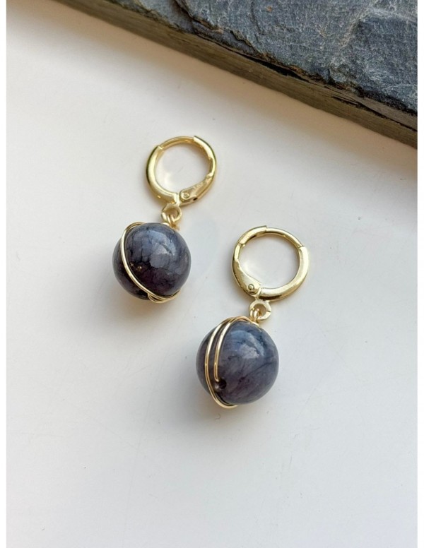 AROS BAÑADOS EN ORO PIEDRA GRIS