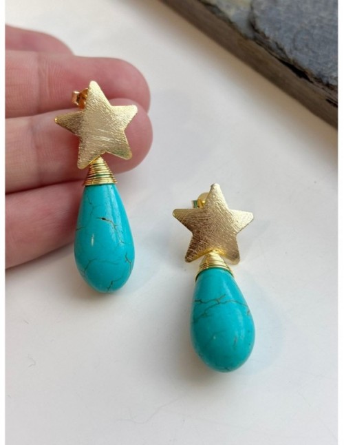 AROS BAÑADOS EN ORO PIEDRA TURQUESA
