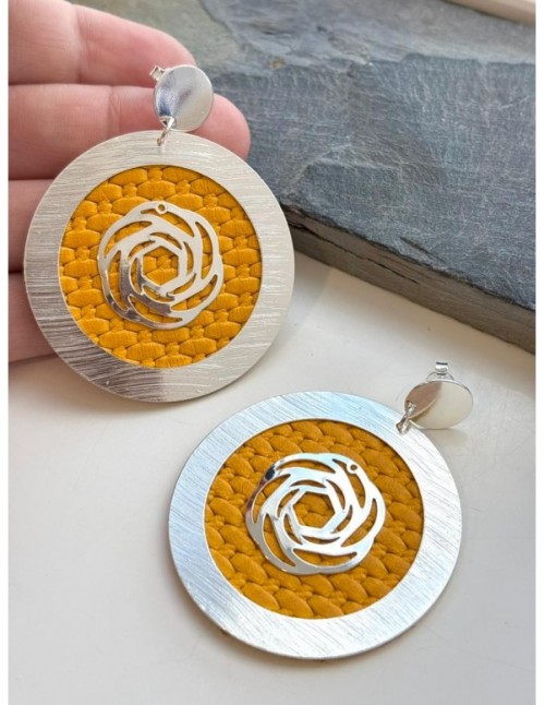 AROS BAÑADOS EN PLATA CUERO AMARILLO