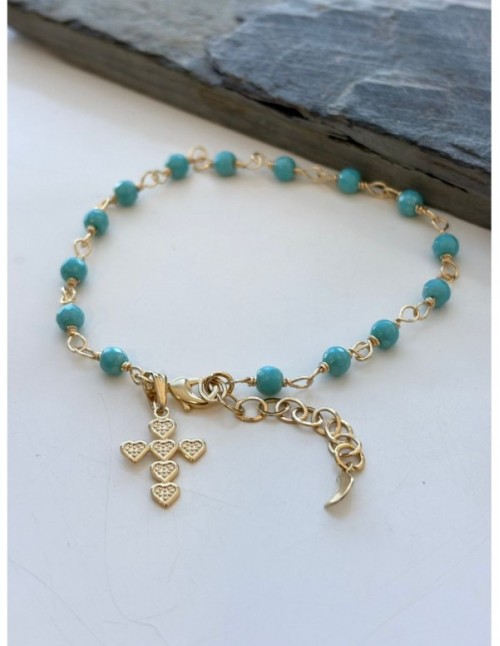 PULSERA BAÑADA EN ORO PIEDRAS CELESTES