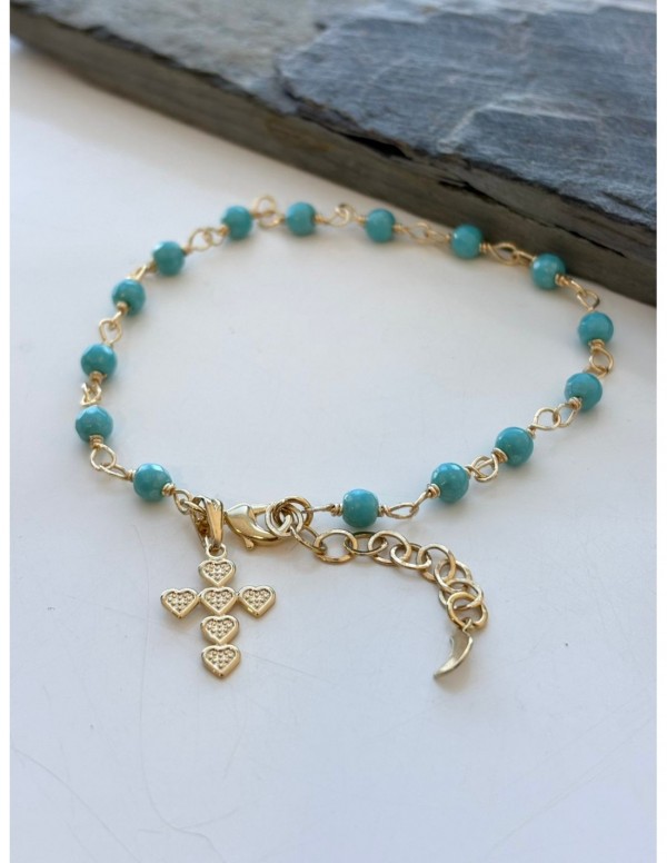 PULSERA BAÑADA EN ORO PIEDRAS CELESTES