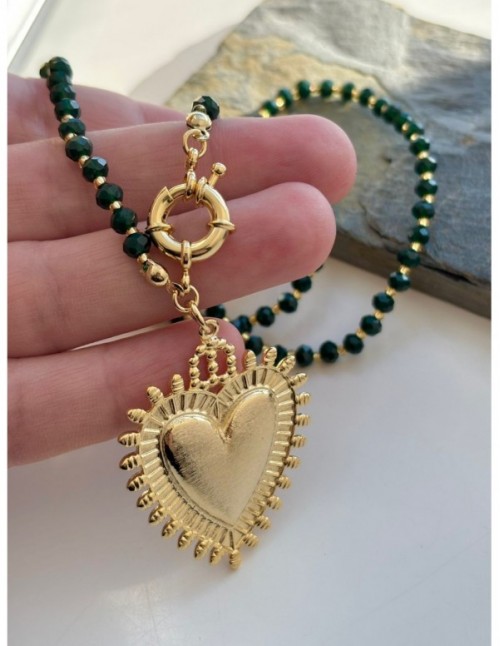 COLLAR BAÑADO EN ORO CRISTALES VERDES
