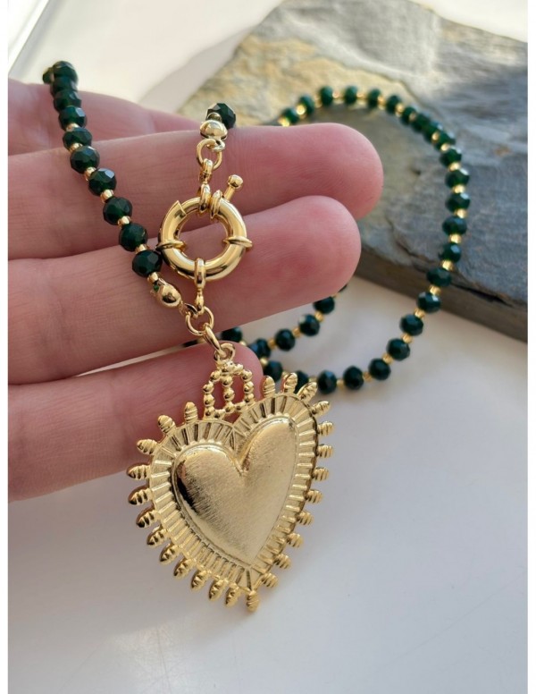 COLLAR BAÑADO EN ORO CRISTALES VERDES