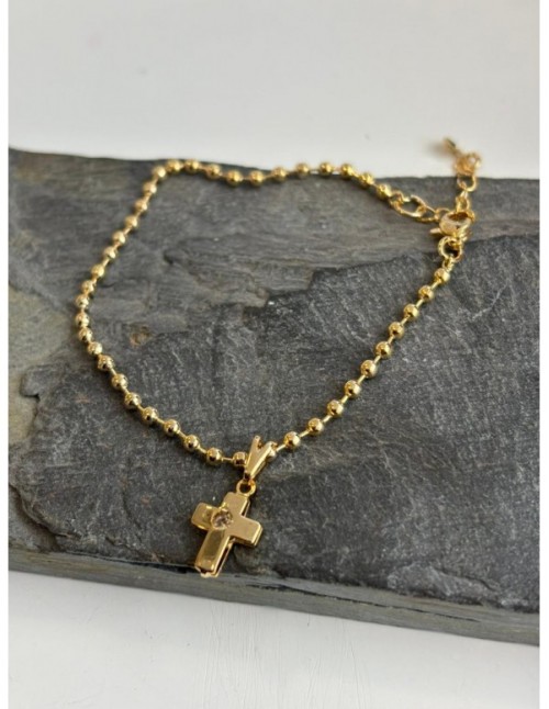 PULSERA BAÑADA EN ORO DIJE DE CRUZ