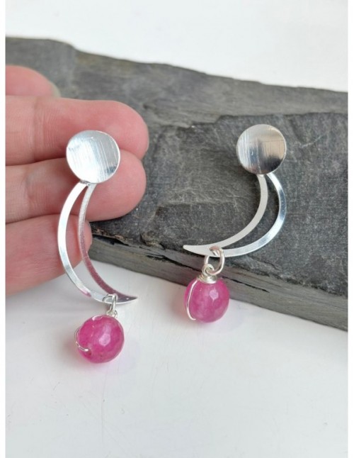 ARO BAÑADO EN PLATA LUNA PIEDRA ROSADA