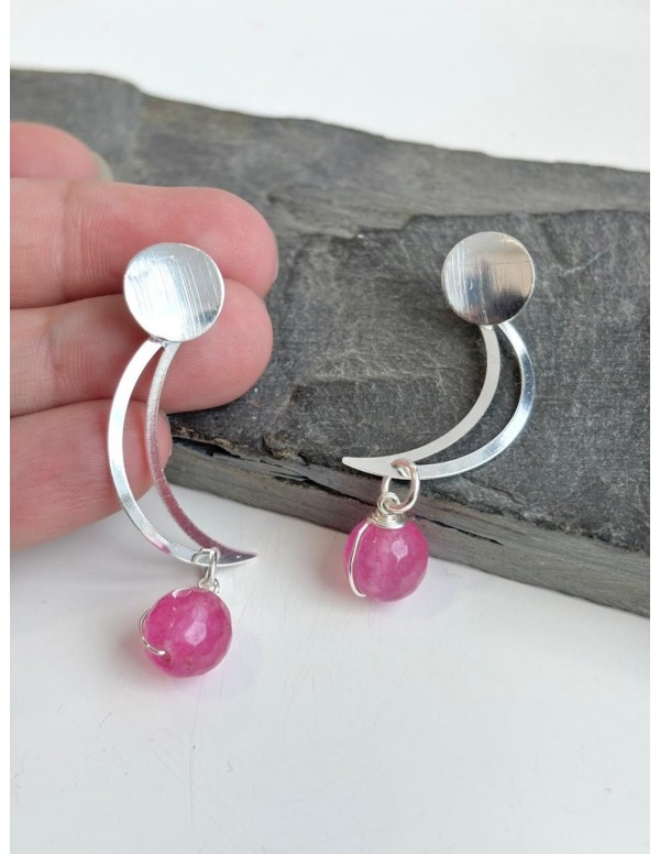 ARO BAÑADO EN PLATA LUNA PIEDRA ROSADA