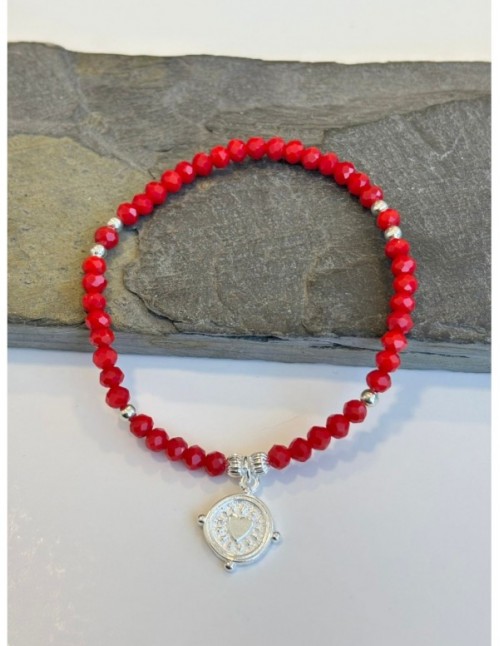 PULSERA BAÑADA EN PLATA CRISTALES ROJOS