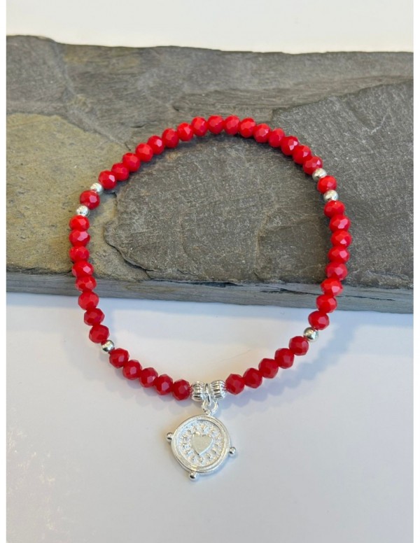 PULSERA BAÑADA EN PLATA CRISTALES ROJOS
