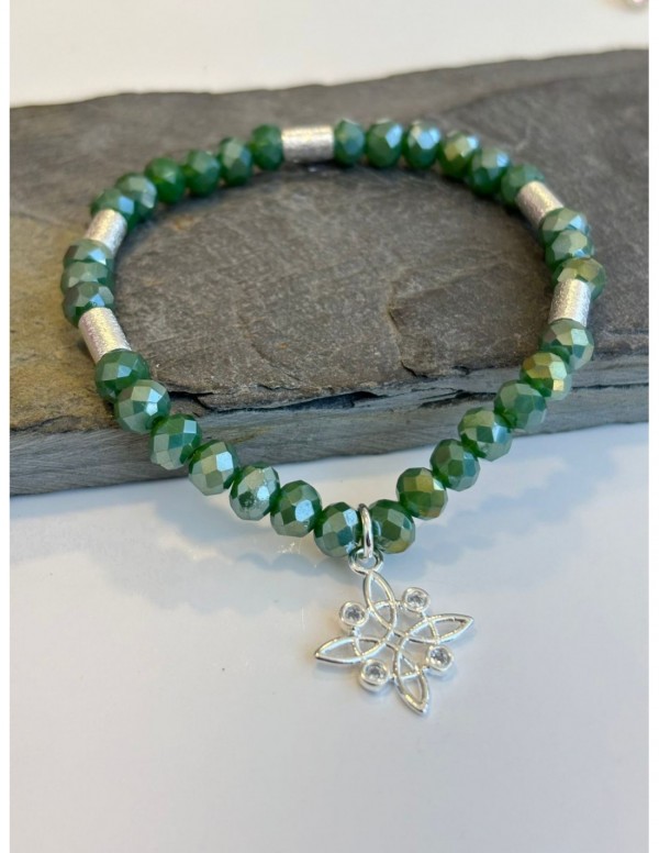 PULSERA BAÑADA EN PLATA CRISTALES VERDES