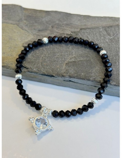 PULSERA BAÑADA EN PLATA CRISTALES NEGROS