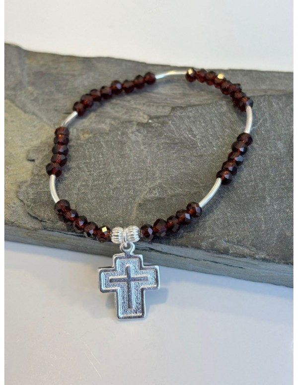 PULSERA BAÑADA EN PLATA CRISTALES CAFES