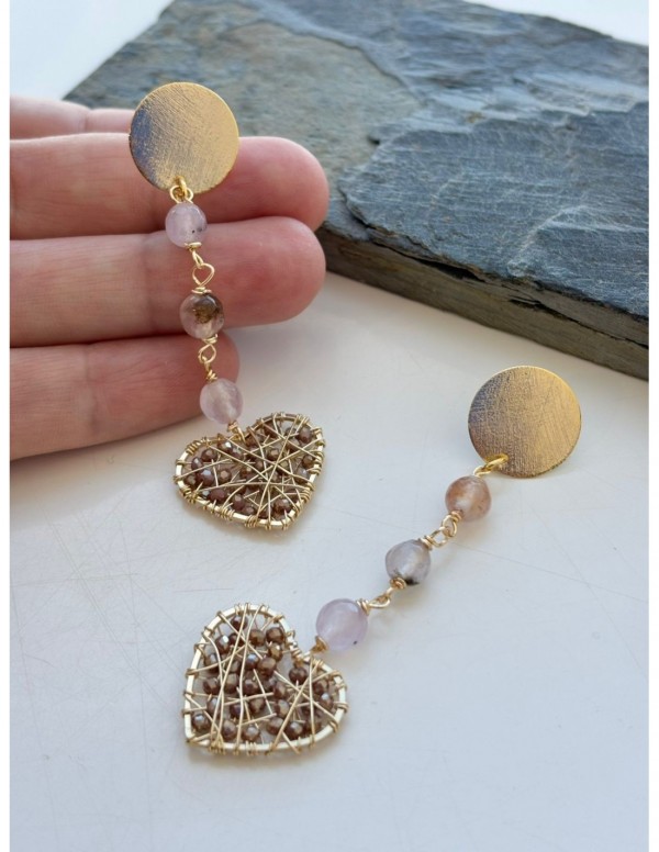 AROS BAÑADOS EN ORO CRISTALES CAFES