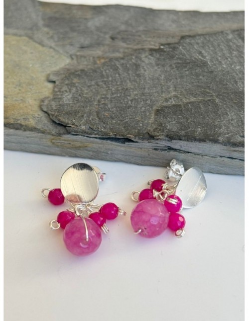 AROS BAÑADOS EN PLATA PIEDRAS FUCSIAS
