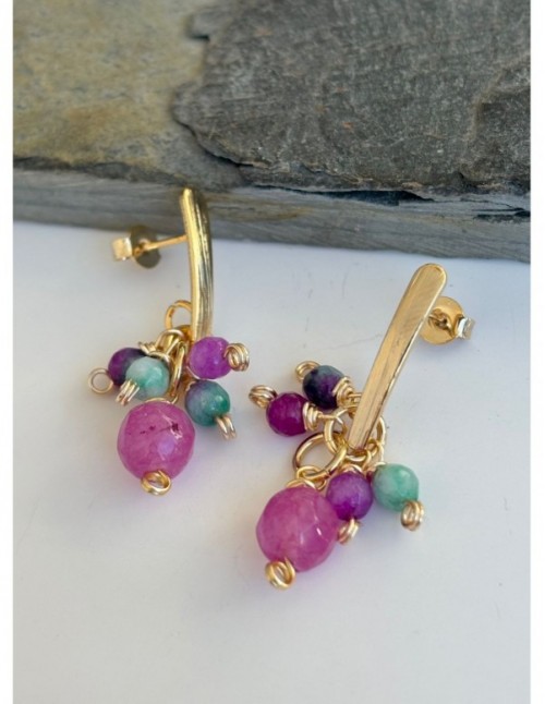 AROS BAÑADOS EN ORO PIEDRAS MORADAS