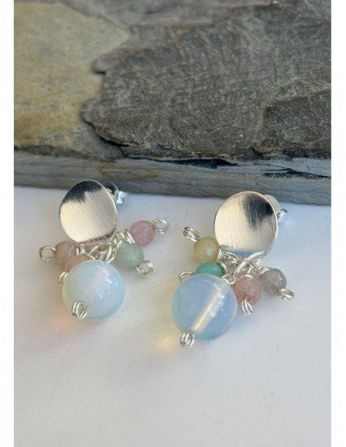 AROS BAÑADOS EN PLATA PIEDRA LUNA Y AGATAS