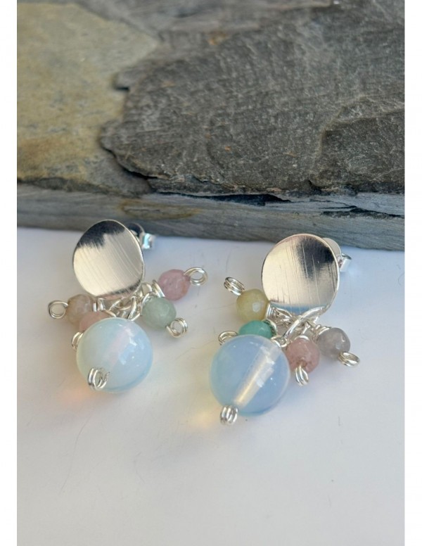 AROS BAÑADOS EN PLATA PIEDRA LUNA Y AGATAS