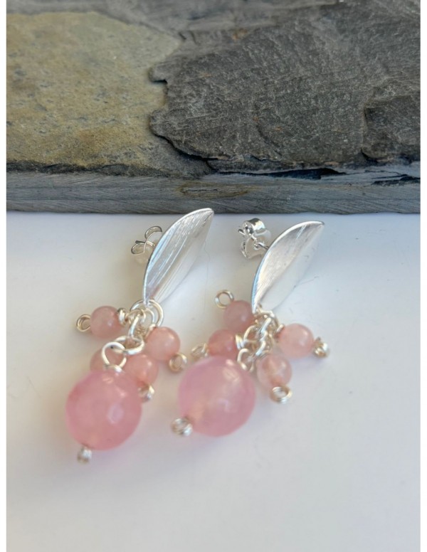 AROS BAÑADOS EN PLATA PIEDRAS ROSADAS