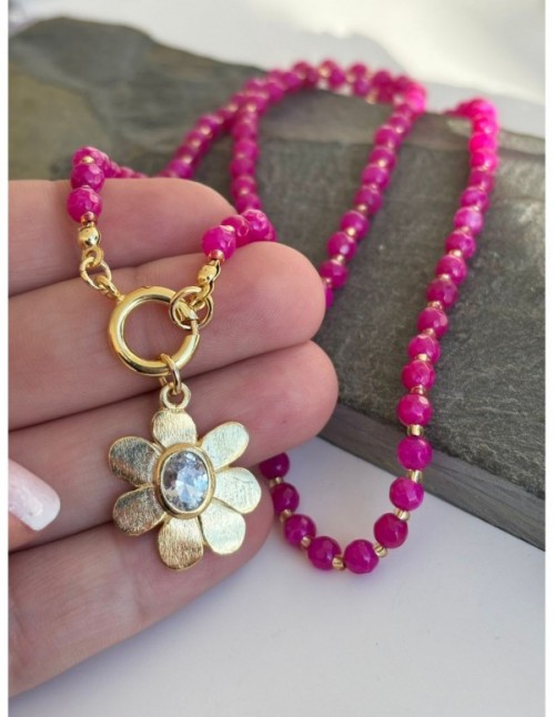 COLLAR BAÑADO EN ORO PIEDRA MORADA