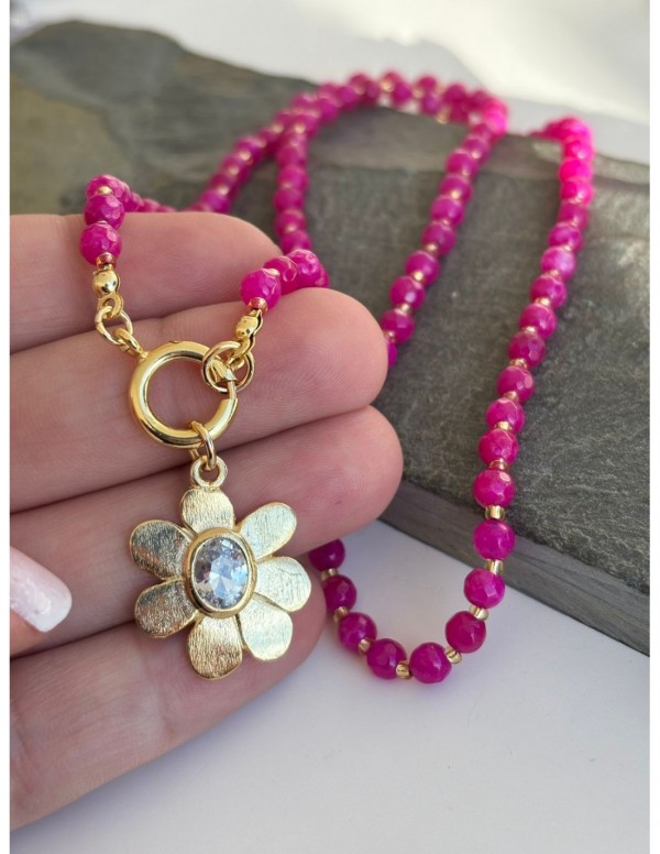 COLLAR BAÑADO EN ORO PIEDRA MORADA