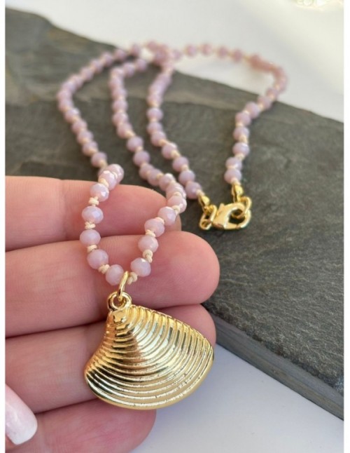 COLLAR BAÑADO EN ORO PIEDRA ROSADA