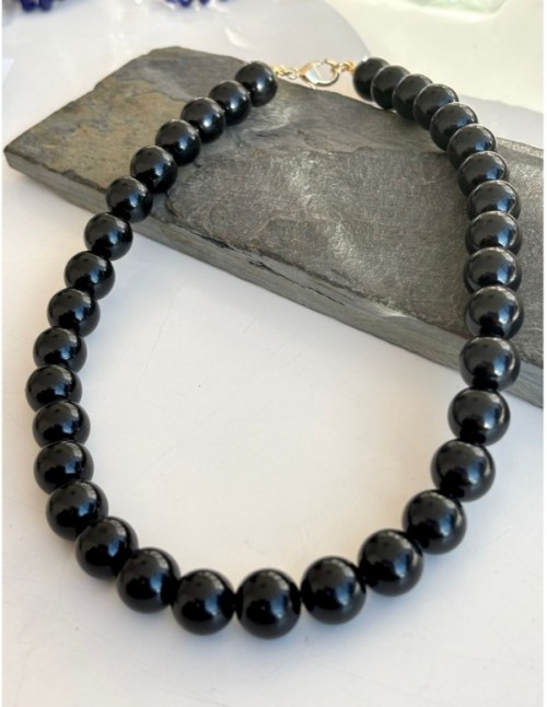 COLLAR BAÑADO EN ORO PIEDRA NEGRA