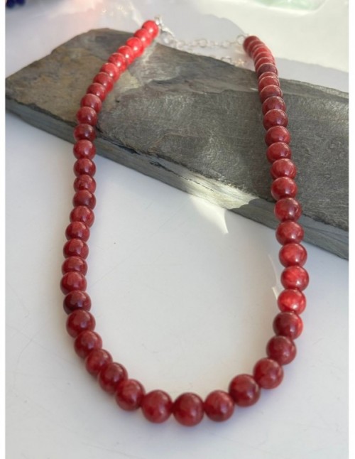 COLLAR BAÑADO EN PLATA PIEDRA ROJA