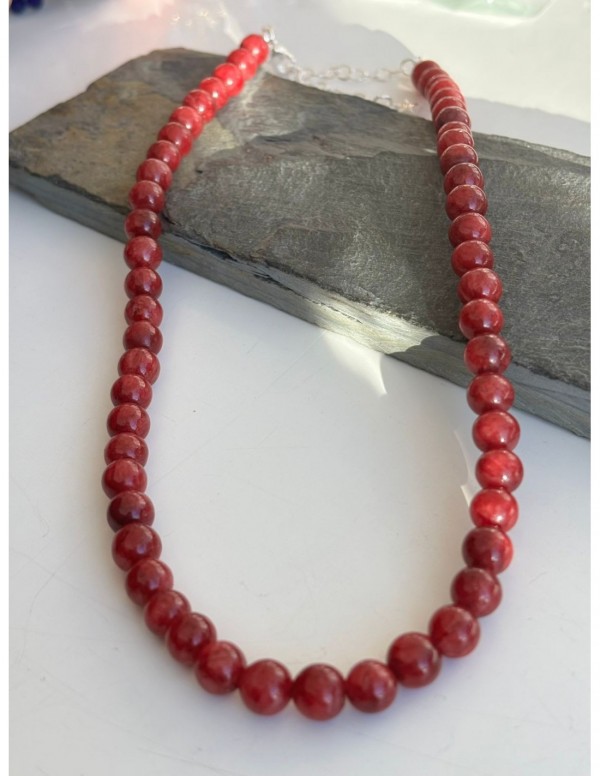 COLLAR BAÑADO EN PLATA PIEDRA ROJA