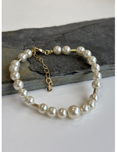 PULSERA BAÑADA EN ORO PIEDRA BLANCA