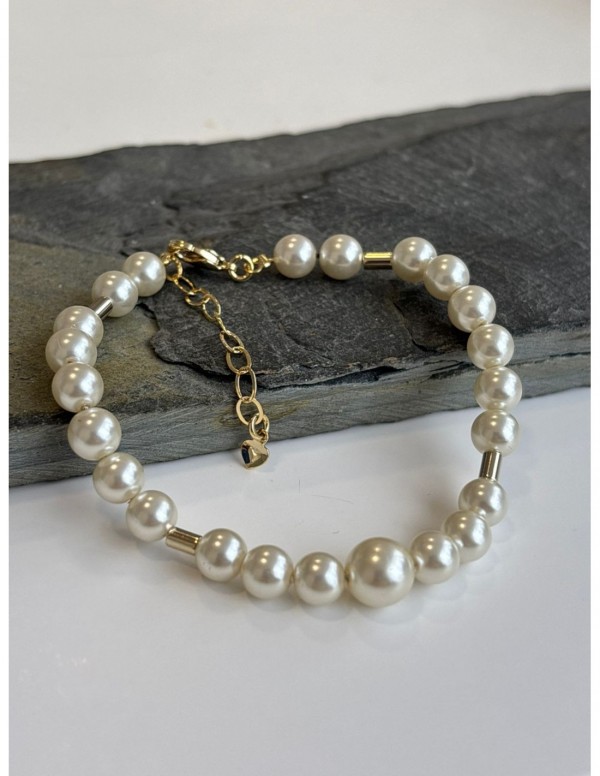 PULSERA BAÑADA EN ORO PIEDRA BLANCA