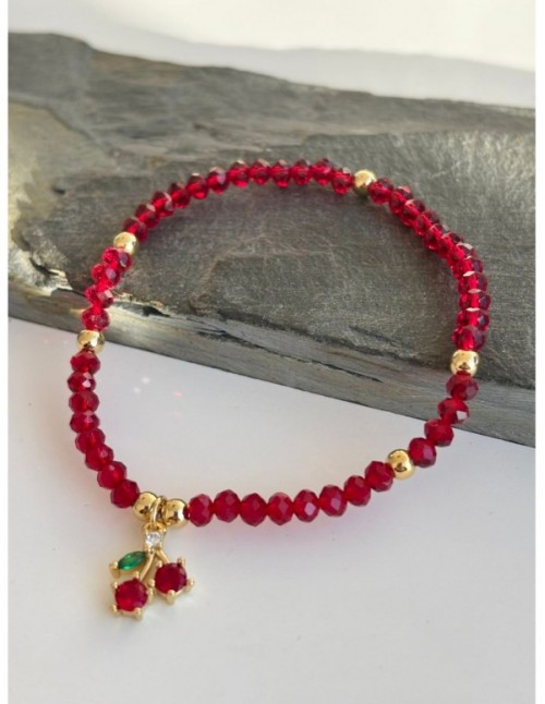 PULSERA BAÑADA EN ORO CRISTAL ROJO CEREZA