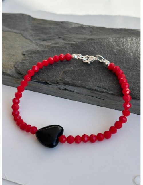 PULSERA BAÑADA EN PLATA CRISTAL ROJO