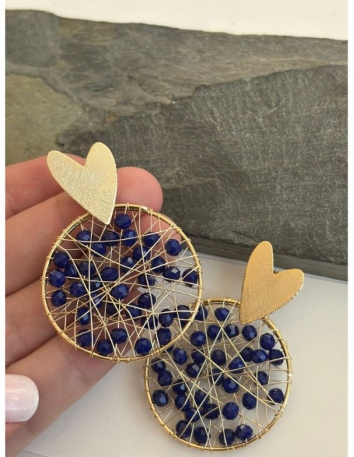 AROS BAÑADOS EN ORO CRISTALES AZULES