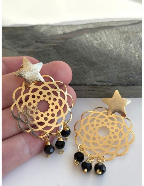 AROS BAÑADOS EN ORO CRISTAL NEGRO