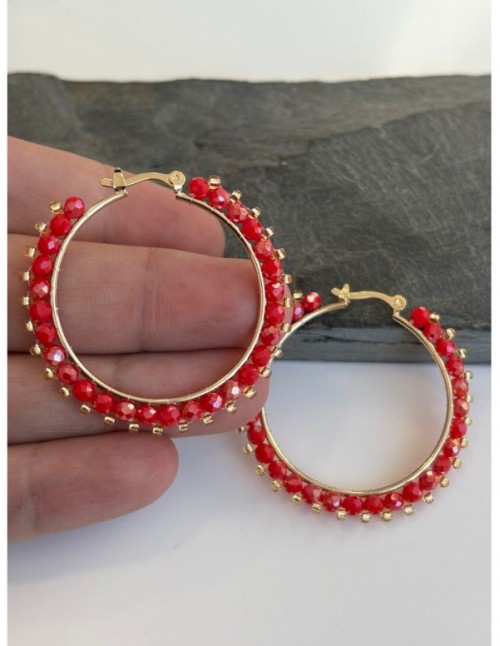 ARO BAÑADO EN ORO CRISTALES ROJOS