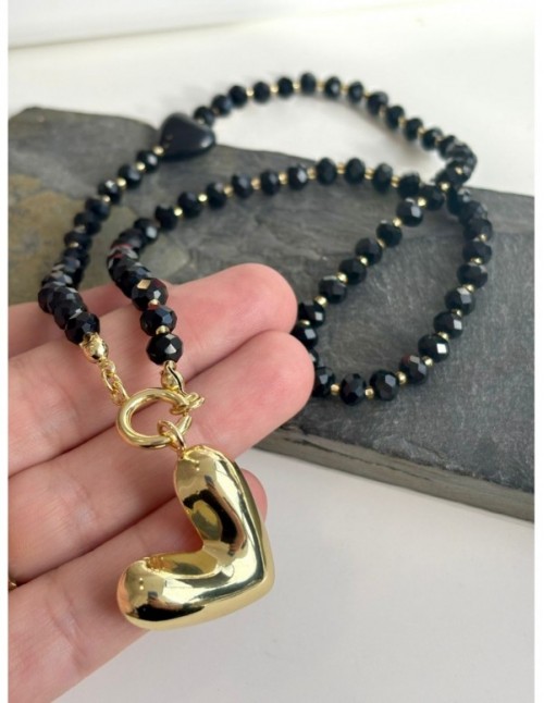 COLLAR BAÑADO EN ORO PIEDRA NEGRA