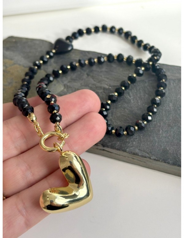 COLLAR BAÑADO EN ORO PIEDRA NEGRA