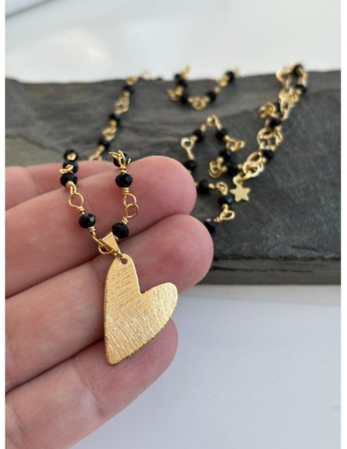 COLLAR BAÑADO EN ORO CRISTALES NEGROS