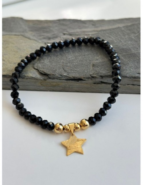 PULSERA BAÑADA EN ORO PIEDRA NEGRA