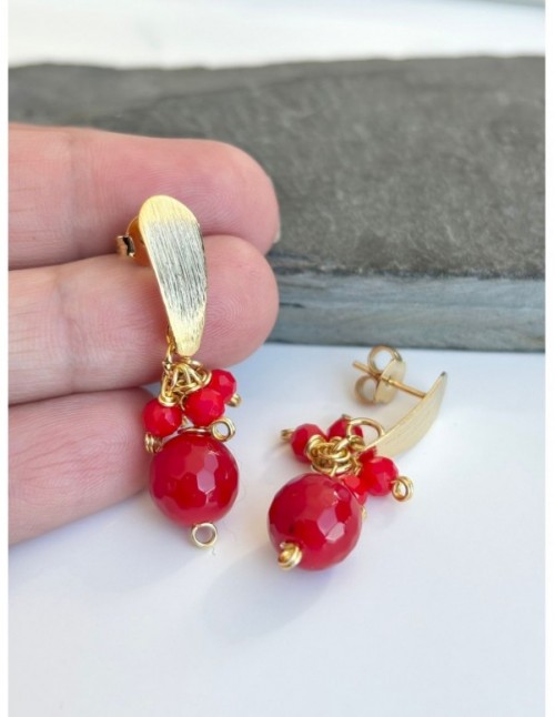 AROS BAÑADOS EN ORO PIEDRA ROJA