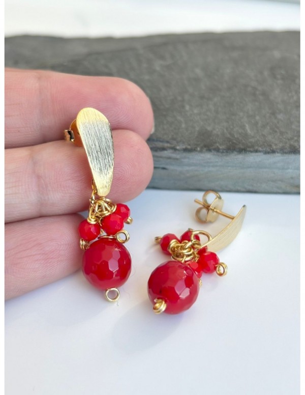 AROS BAÑADOS EN ORO PIEDRA ROJA