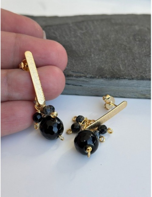 AROS BAÑADOS EN ORO PIEDRA NEGRA