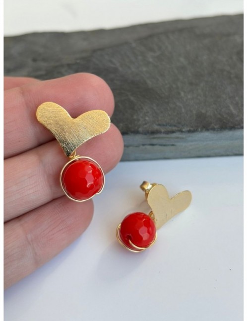 AROS BAÑADOS EN ORO PIEDRA AGATA ROJA