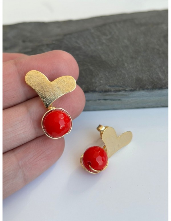 AROS BAÑADOS EN ORO PIEDRA AGATA ROJA