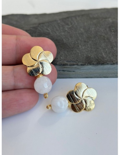 AROS BAÑADOS EN ORO PIEDRA BLANCA