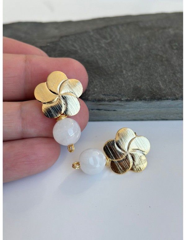 AROS BAÑADOS EN ORO PIEDRA BLANCA