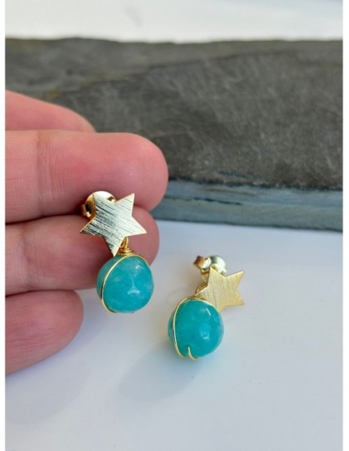 AROS BAÑADOS EN ORO PIEDRA TURQUESA