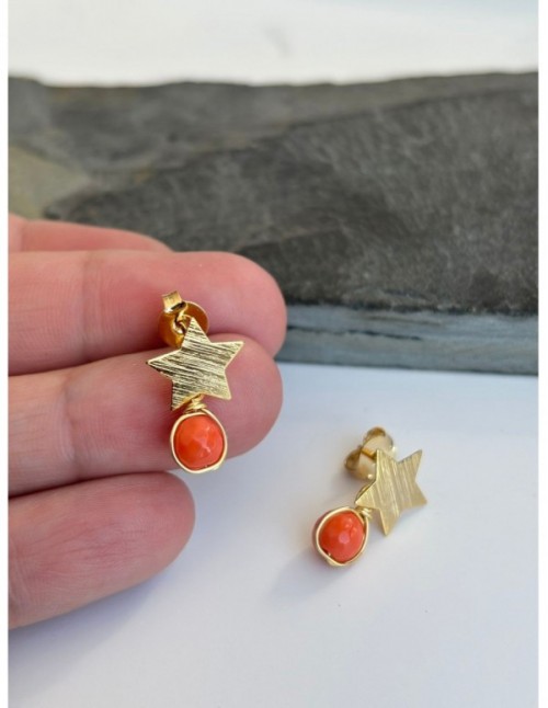 AROS BAÑADOS EN ORO PIEDRA NARANJA