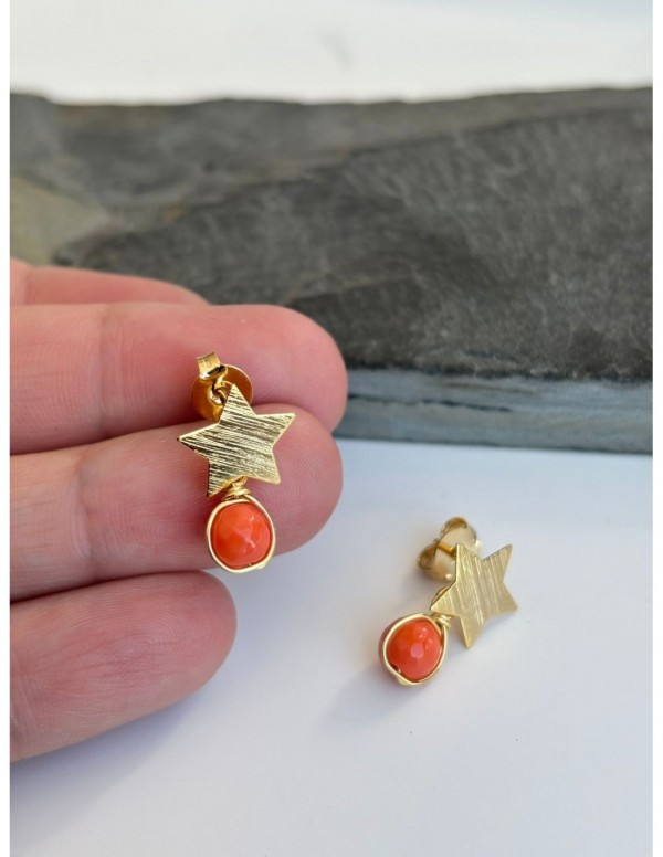 AROS BAÑADOS EN ORO PIEDRA NARANJA