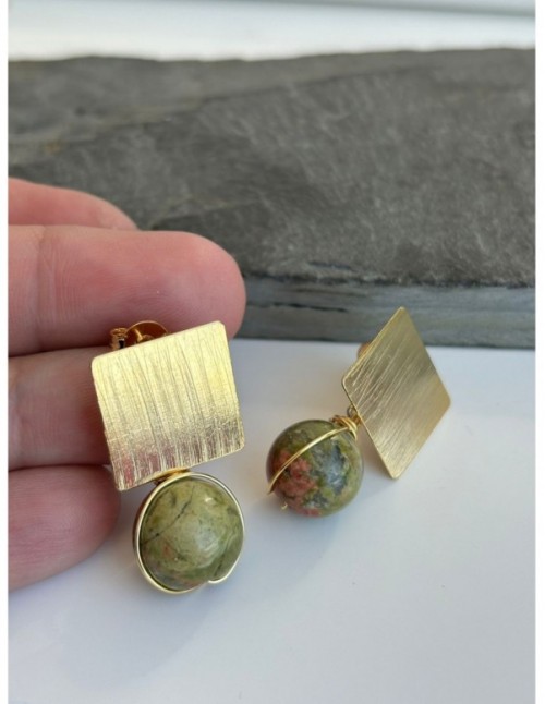 AROS BAÑADOS EN ORO PIEDRA VERDE