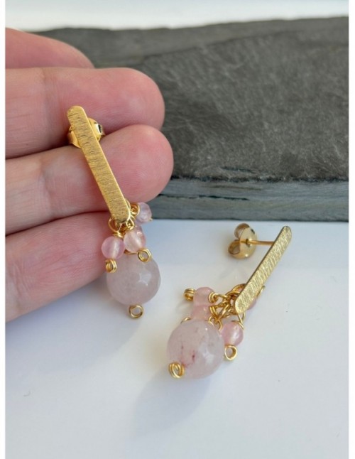 AROS BAÑADOS EN ORO PIEDRA ROSADA